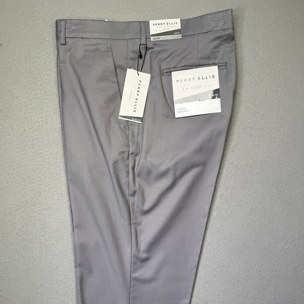 Perry Ellis Portfolio Men's Slim-Fit Stretch Pants Chiseled Stone 38x30 $95